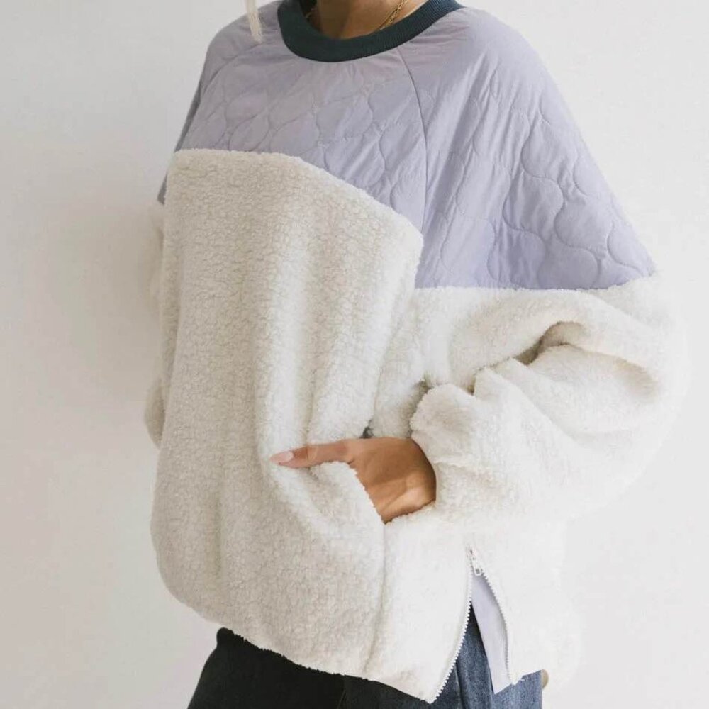 Böhme Oversized Kylan Clean Girl Cream & Purple Pullover Sweatshirt [size M]